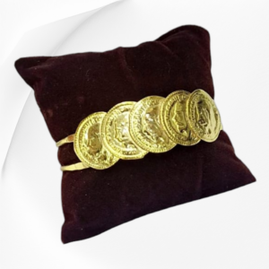 Bracelet Jonc Rigide aux Pièces Ciselées en Cuivre Doré Tunisie