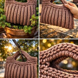 Petit sac en crochet rose poudré avec ou sans bandoulière Tunisie