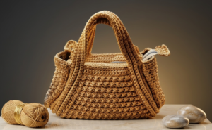 Sac à Main Carré en Crochet Doré – L'Élégance Artisanale By Louma Tunisie