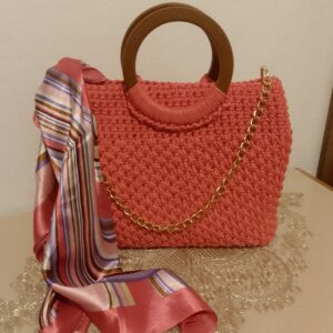 Sac cabas en fil de macramé "Rose Corail" 4 en Tunisie Sac cabas en fil de macramé "Rose Corail" Tunisie