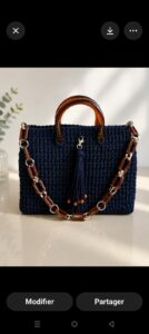 Sac cabas en fil de macramé "Bleu Impérial" Tunisie