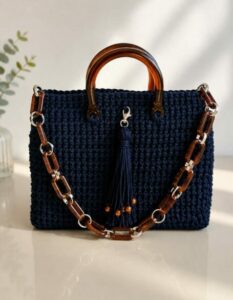 Sac cabas en fil de macramé "Bleu Impérial" Tunisie