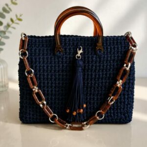 Sac cabas en fil de macramé "Bleu Impérial" Tunisie