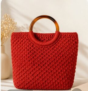 Sac cabas en fil de macramé "Rouge Flamboyant" Tunisie