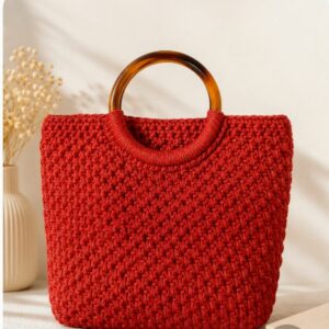 Sac cabas en fil de macramé "Rouge Flamboyant" Tunisie