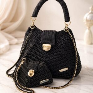 Sac noir avec porte-monnaie en macramé Tunisie