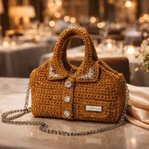 Sac jaune style motard en macramé Tunisie