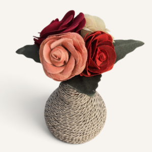 Vase de table recouvert de fil guipé, avec 4 fleurs en tissu velours Tunisie