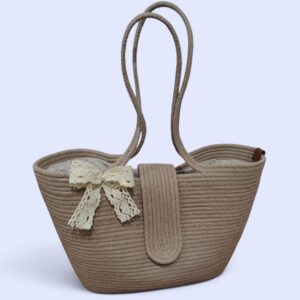 Sac Cabas Épaule en Corde Naturelle avec Nœud Dentelle Tunisie