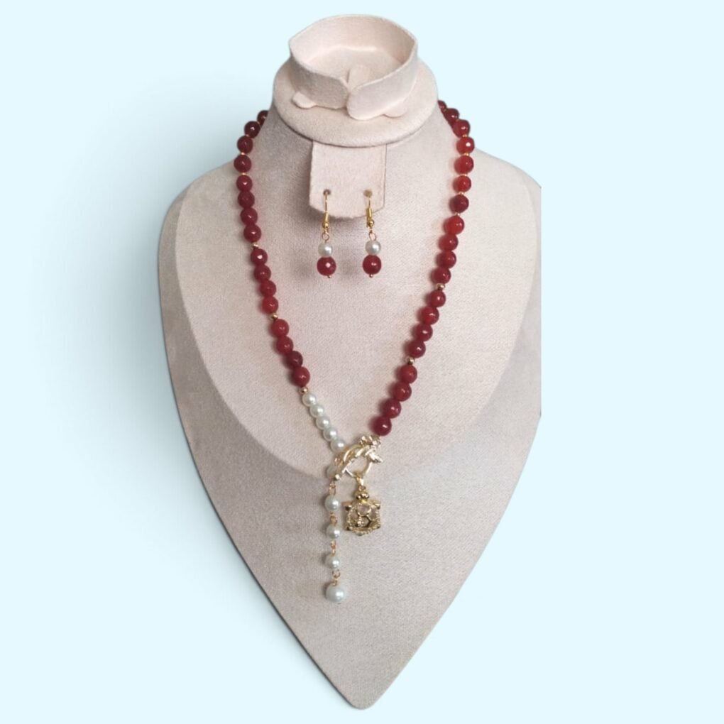 1000420711.webp Parure 2 Pièces (Collier + Boucles d'Oreilles) Pierres Semi-Précieuses & Acier Inox Tunisie
