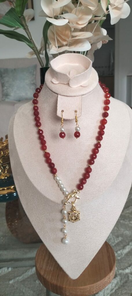 WhatsApp Image 2026-08-27 at 18.25.03 Parure 2 Pièces (Collier + Boucles d'Oreilles) Pierres Semi-Précieuses & Acier Inox Tunisie