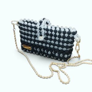 Pochette de Soirée Bicolore en Perles Noir et Cristal Translucide Tunisie