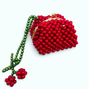 Mini Pochette en Perles Rouges avec Pampille Motif Cerise Tunisie