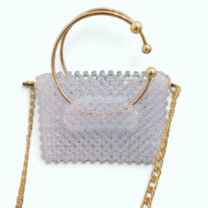 Mini Sac en Perles Transparents avec Poignée Rigide Dorée Tunisie
