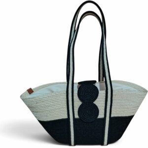Sac à main style couffin en cordon - Blanc / Marron (30x23 cm) Tunisie