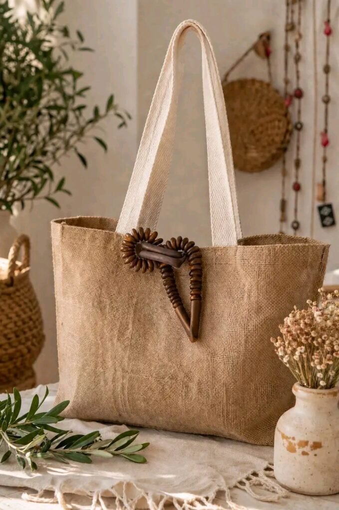 1790278315094 Sac en tissu jute, avec une touche de bois Tunisie