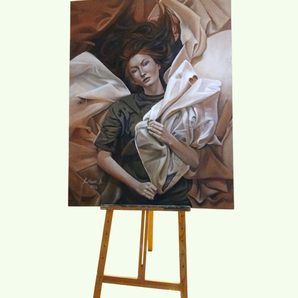 Tableau intitulé « Femme d’un temps d’amour » – peinture à l’huile, format 130 × 110 cm