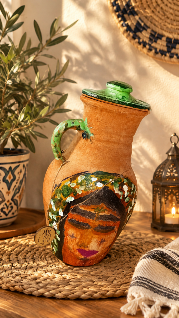 file_0000000055a4821081a49e5909cef57b cruche artisanale en céramique peinte à la main, avec couvercle Tunisie